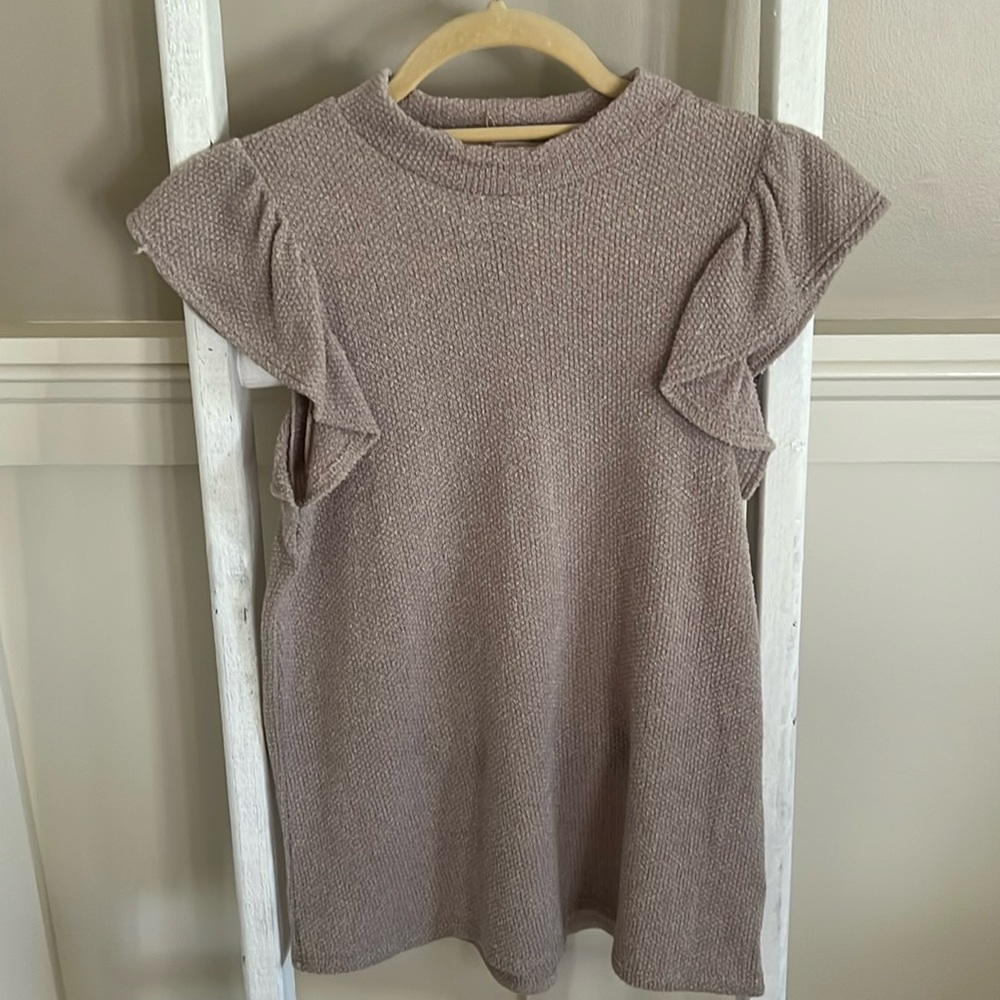 NWT Entro Beige Flutter Sleeve High Neck Top. Size Small